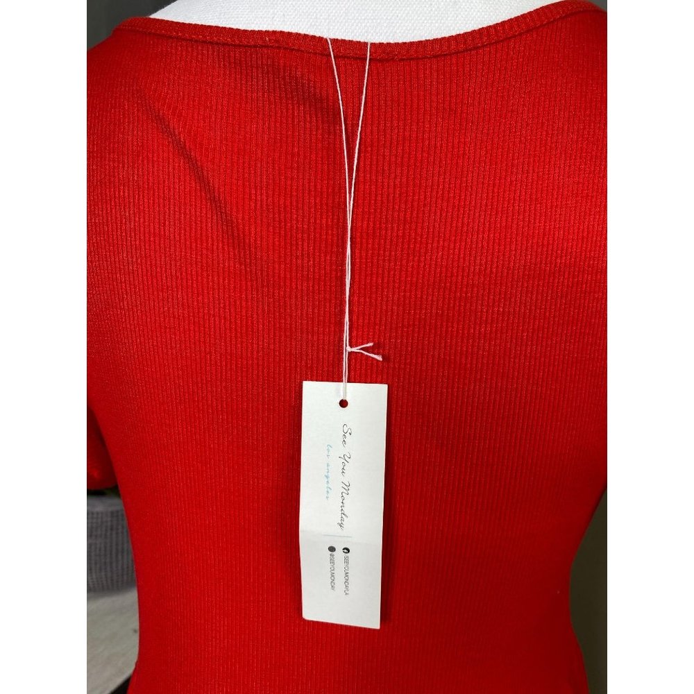 NEW See You Monday Red Ribbed Babydoll Dress Large - Picture 7 of 7